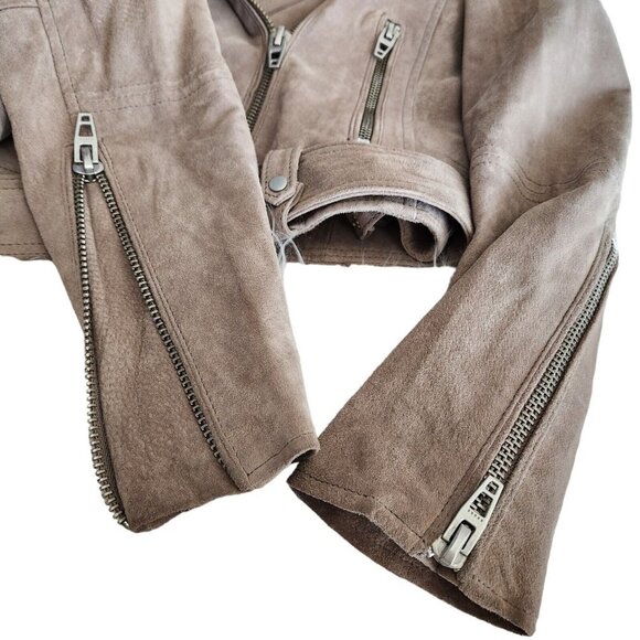 Blank NYC  Leather Moto Jacket  Suede Tan Beige Size XS with belt & zippers - Picture 16 of 16
